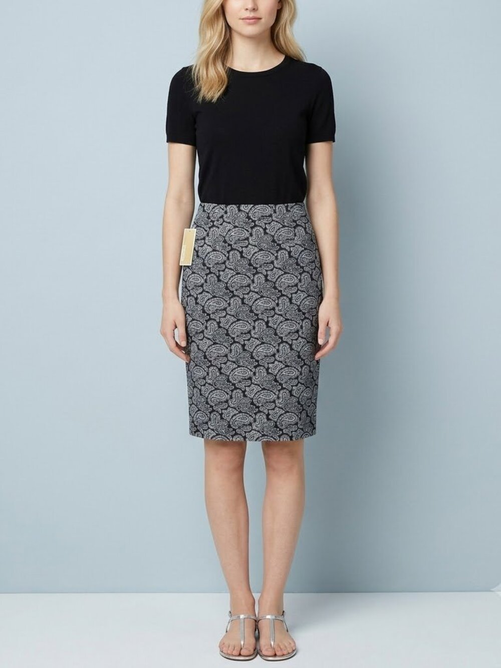 NWT Michael Kors Paisley Pencil Skirt Size 8 Black Silver Gray Workwear MK